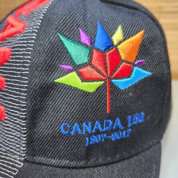 Canada 150 Baseball Cap Hat 1867-2017 Black Red Hook and Loop Adjustable - Picture 4 of 7